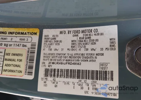 2023 Ford Bronco Sport Big Bend из США, поврежденный, VIN 3FMCR9B62PRD49563